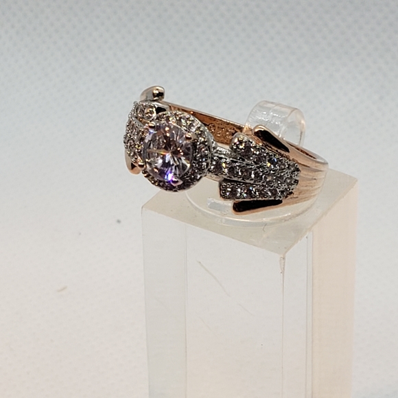 NWT 1 CZ WHITE GOLD W ROSE GOLD TRIM sterling silver gold  CZ Ring - Picture 10 of 15